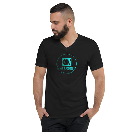 Unisex Short Sleeve V-Neck T-Shirt | Teal logo