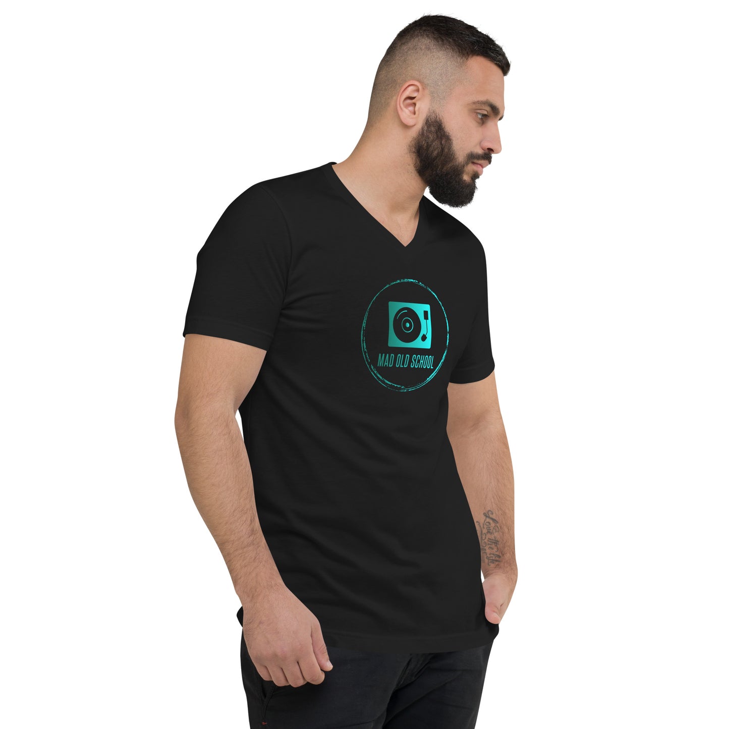 Unisex Short Sleeve V-Neck T-Shirt | Teal logo